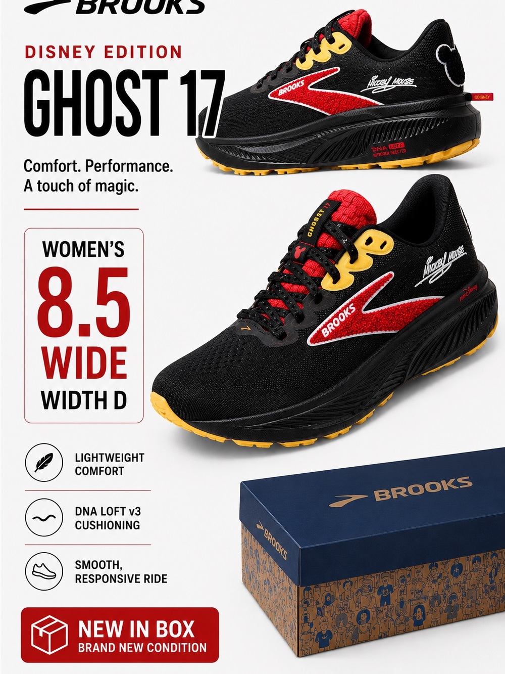 Brooks Ghost 17 Disney Edition Women's Running Shoes - Black, Red & Yellow
